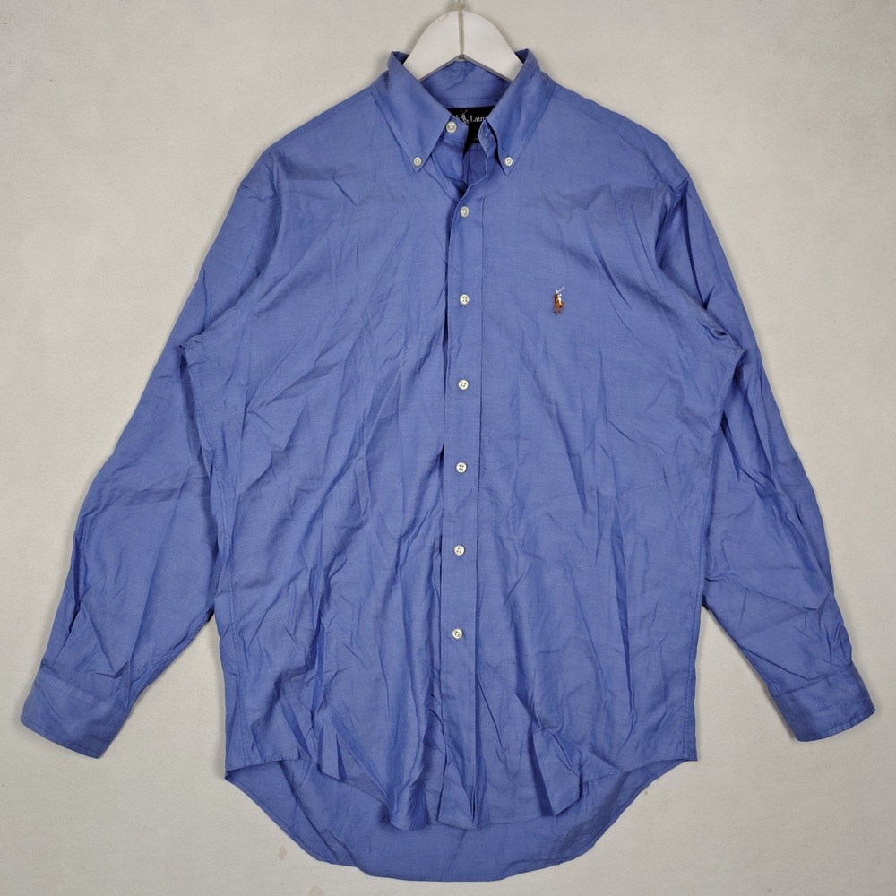 Ralph Lauren Yarmouth Blue Cotton Pinpoint Oxford Shirt 15-33 Long Sleeve